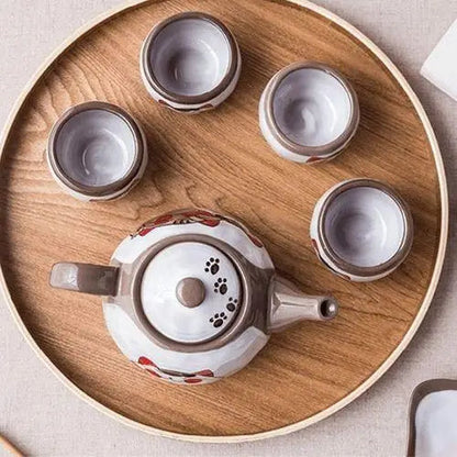 Cat teapot on serving tray