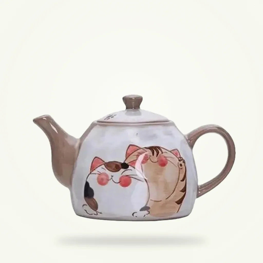 Cute Cat Porcelain Teapot Set with Cups - Japanese Style, product photo on a plain background