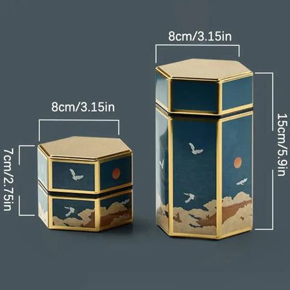 Large tea storage tin in white and blue Chinese painting design