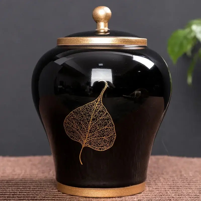 Navy blue ceramic tea canister with airtight lid, 800ml loose leaf storage
