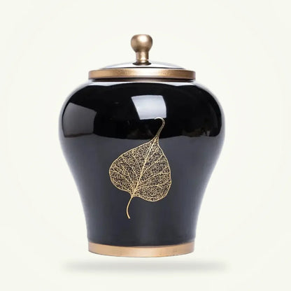 Design ceramic tea canister with airtight lid, full product shot on neutral background