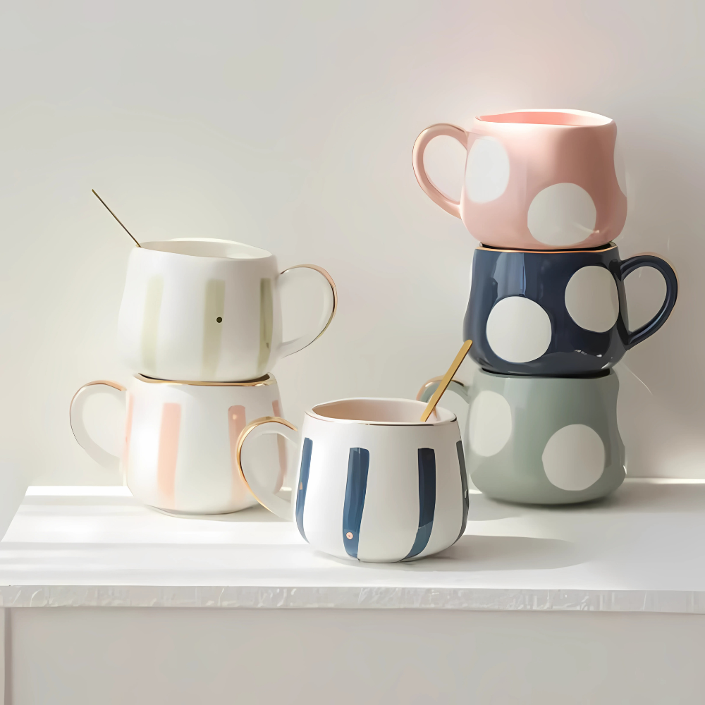 Design tea cup with stripes in rose color