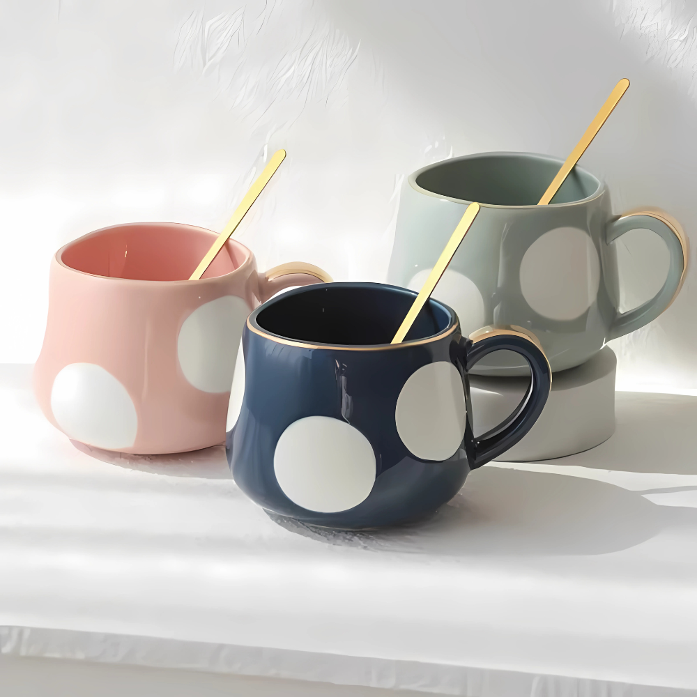 Green striped tea cup on saucer
