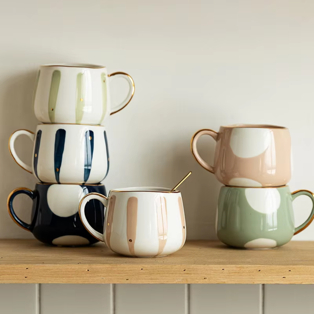 Design tea cup with stripes, side view