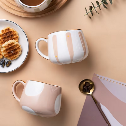 Striped porcelain cup with tea