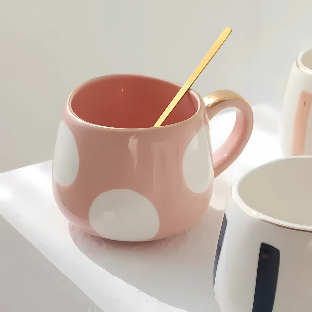 Design tea cup with stripes, top view