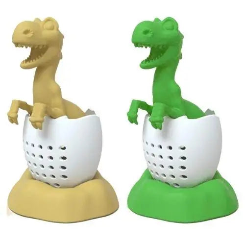 Dinosaur tea infuser steeping loose leaf black tea in a mug