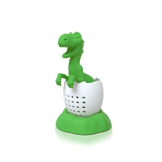 Green color dinosaur tea infuser stainless steel close-up detail