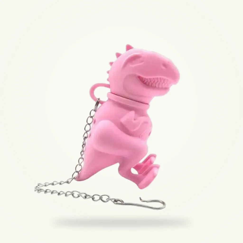 Dinosaur silicone tea infuser for loose leaf tea, packshot on plain background