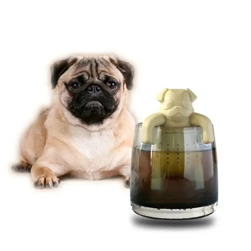 Cute dog tea infuser floating in a cup of tea