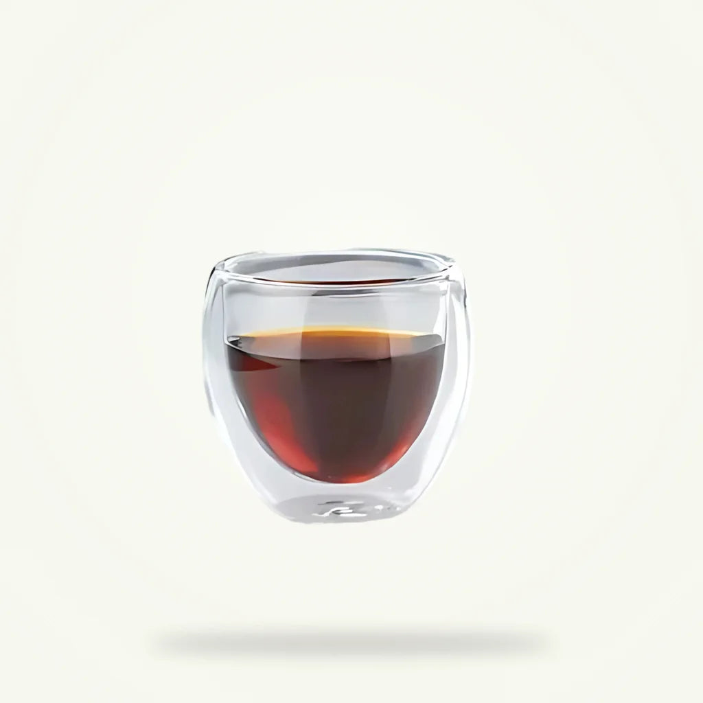 Double wall glass tea cups set of 6 on plain background, borosilicate glass