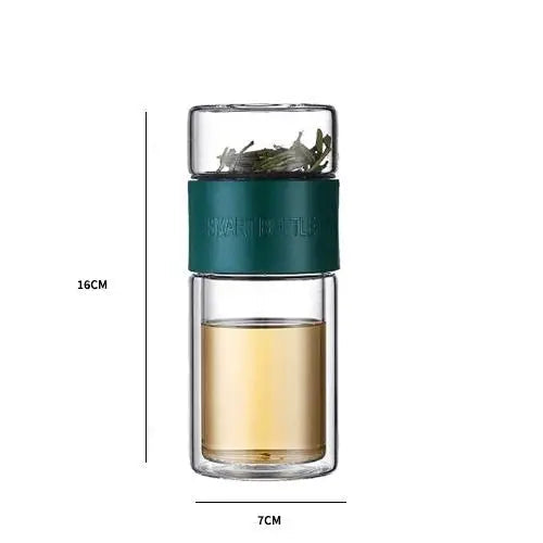 Green double wall glass teapot size view