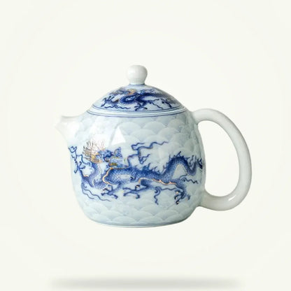 Dragon Blue Ceramic Teapot 150ml - Chinese Gong Fu Tea Pot, product photo on a plain background