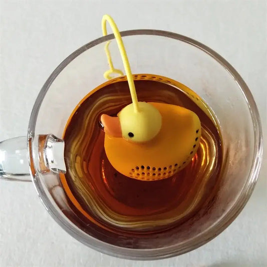 Duck-shaped tea infuser with loose leaf tea inside