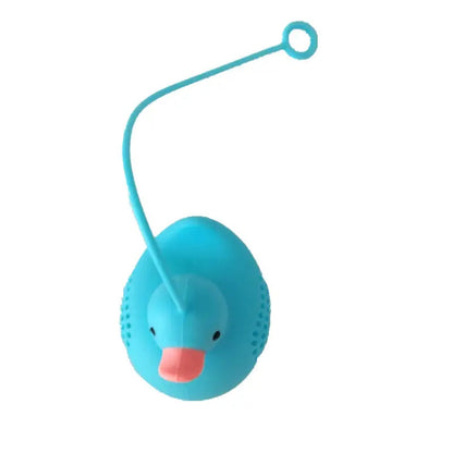 Blue duck tea infuser with a cup of tea