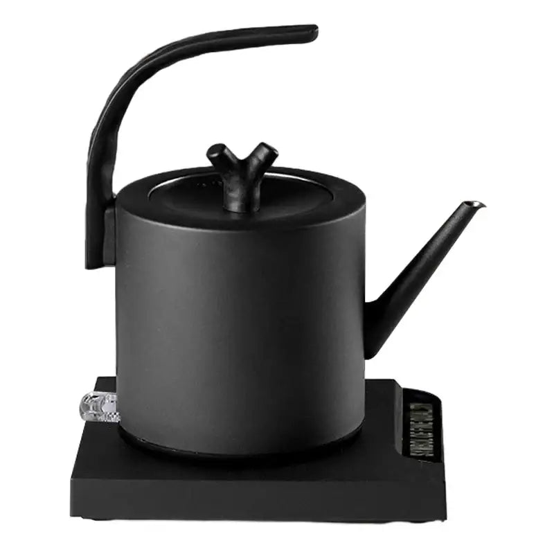 Black electric gooseneck teapot with temperature display, matte finish
