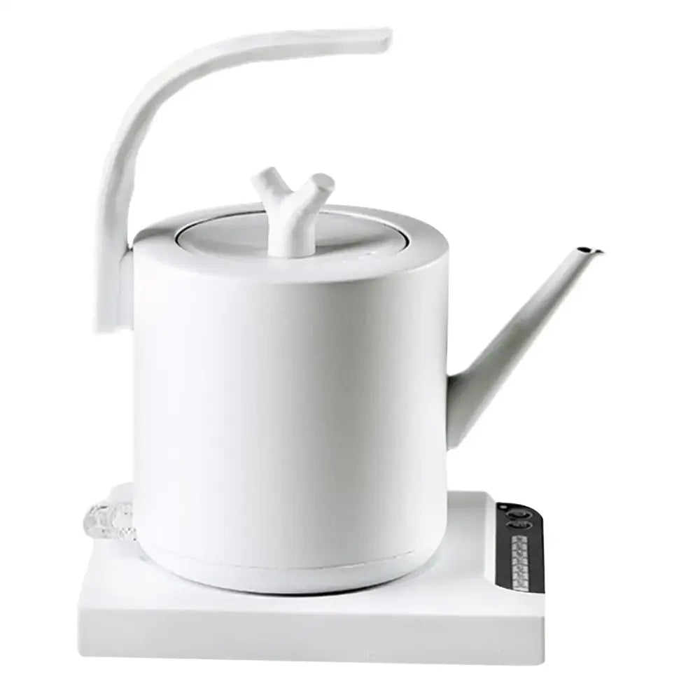 White electric teapot with temperature control, clean countertop setting