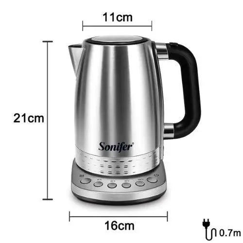 Electric kettle size view showing 1.7 liter capacity