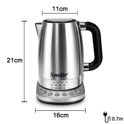 Electric kettle size view showing 1.7 liter capacity