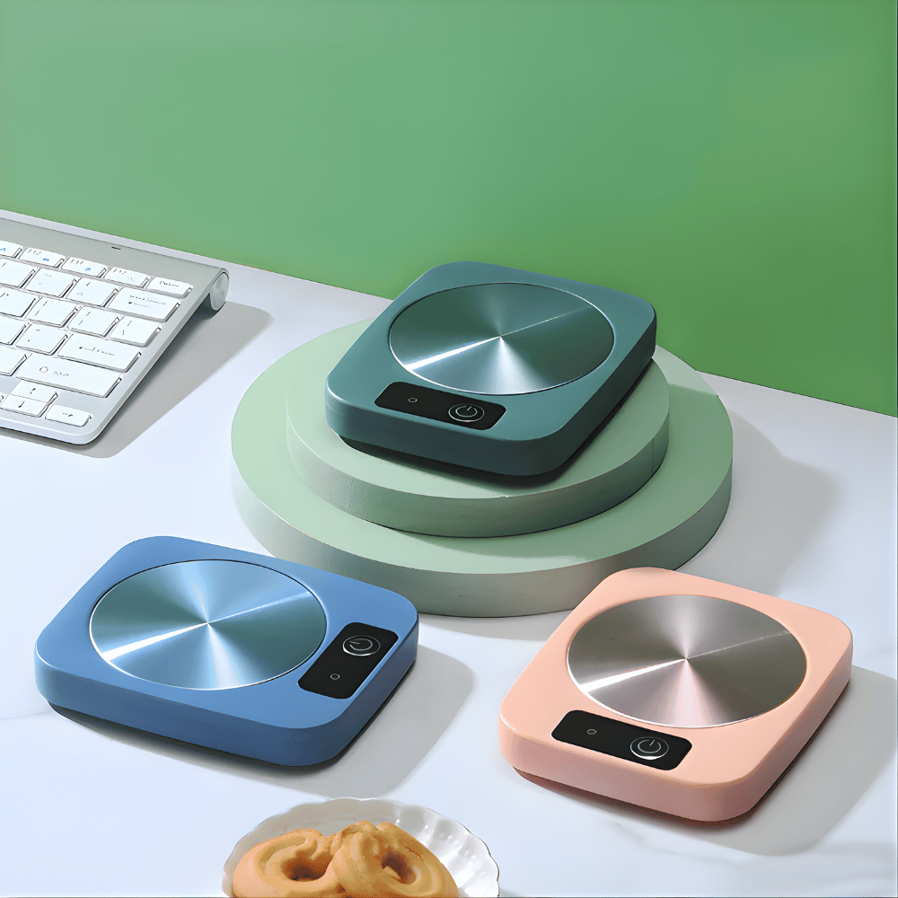 Electric mug warmer heating plate in green color, top view