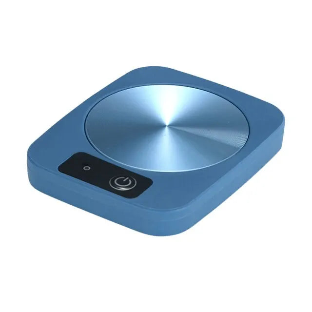 Electric mug warmer showing flat surface contact with stainless steel bottle base