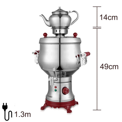 Turkish tea being poured from samovar into small glass, two-pot method