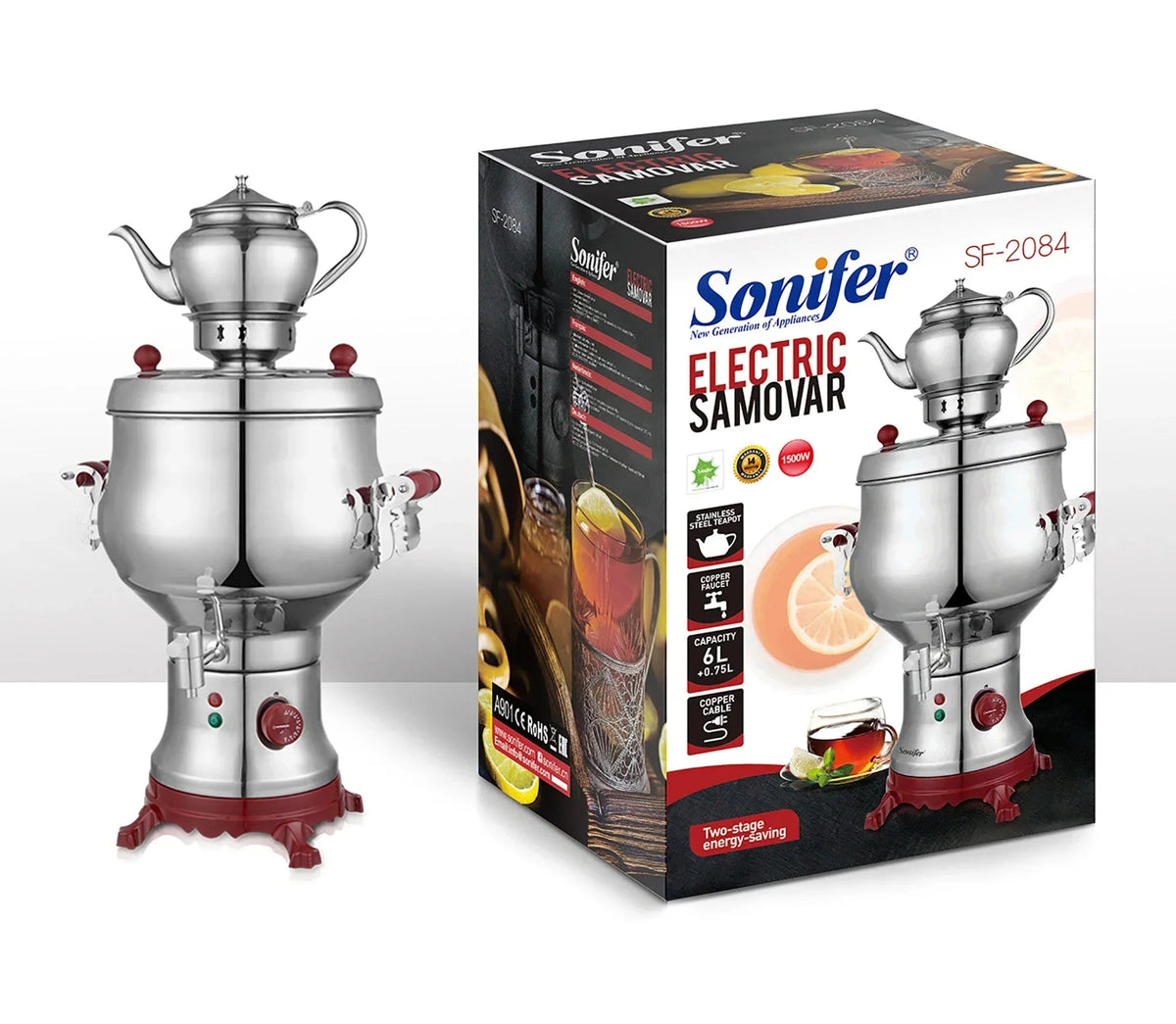 Ceramic teapot placed on top of samovar, steeping loose-leaf black tea concentrate