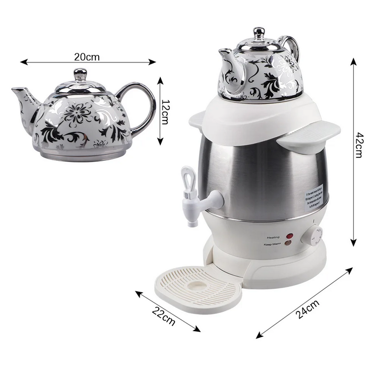 Electric samovar teapot white, upper and lower vessel detail, Granny Lulu selection