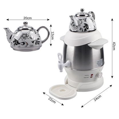 Electric samovar teapot white, upper and lower vessel detail, Granny Lulu selection