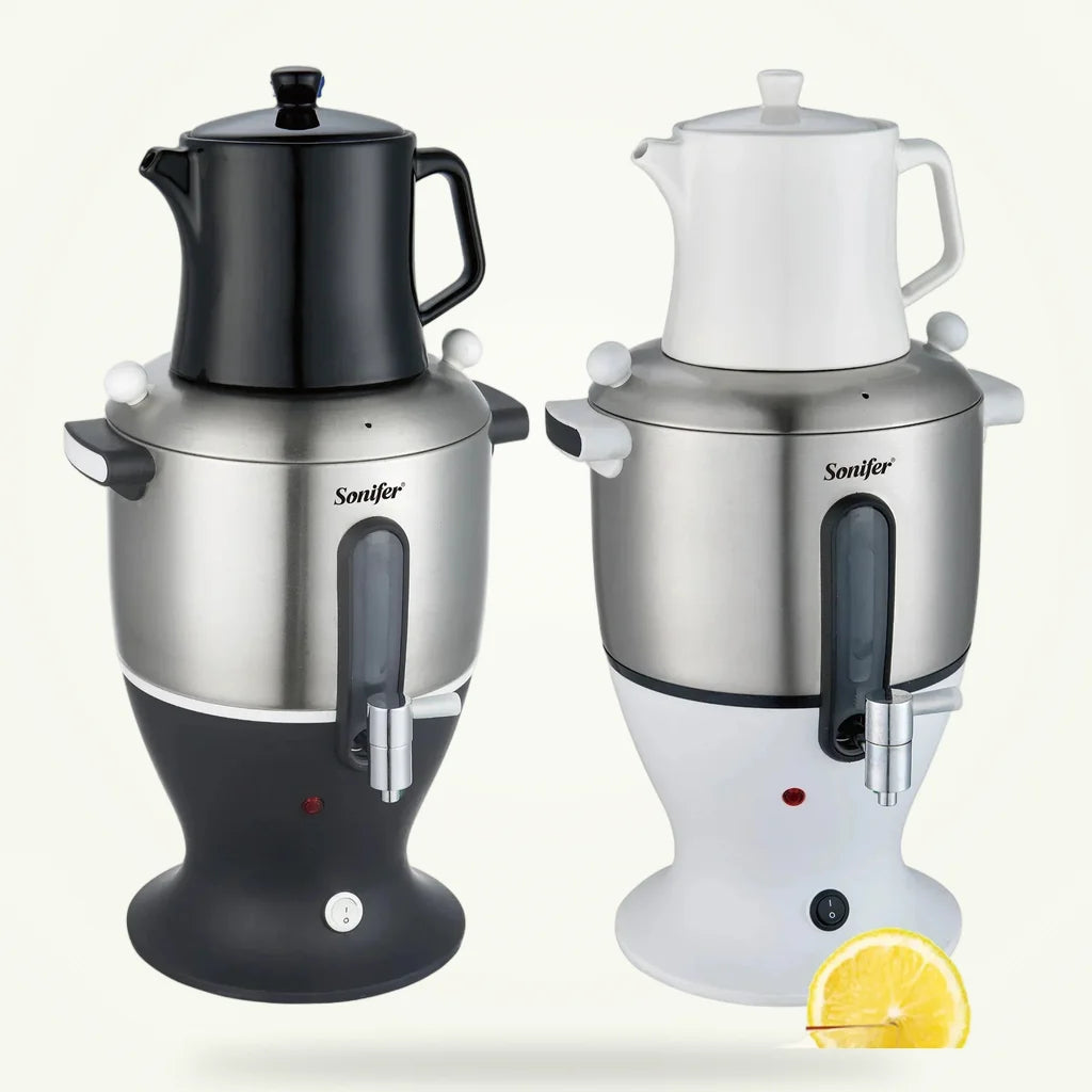Electric samovar with Turkish teapot, 6L water boiler and 0.75L black tea pot, full set