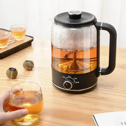 Electric tea maker 1.3L glass carafe and heating base, side view