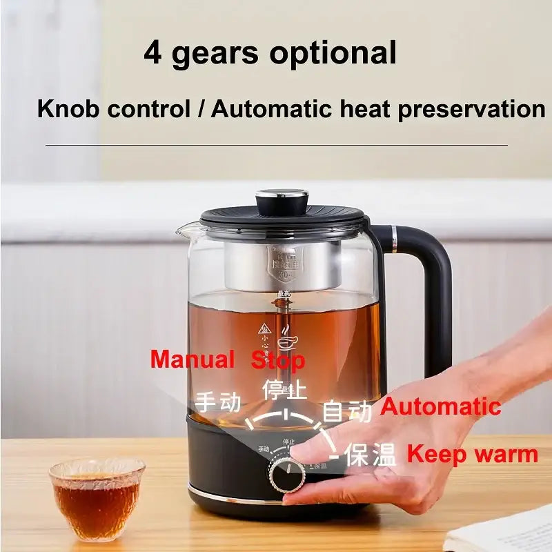 Water level markings visible on the 1.3L electric tea maker glass carafe