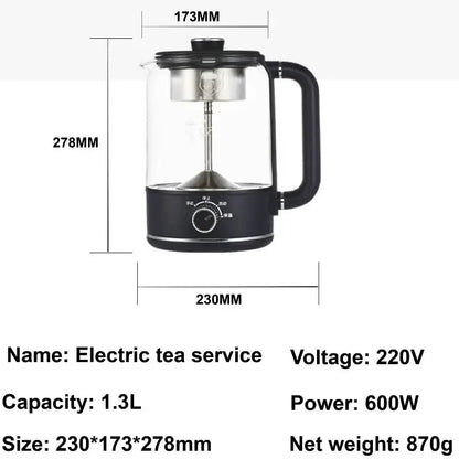 Steam rising from the spout of the electric tea maker during brewing cycle