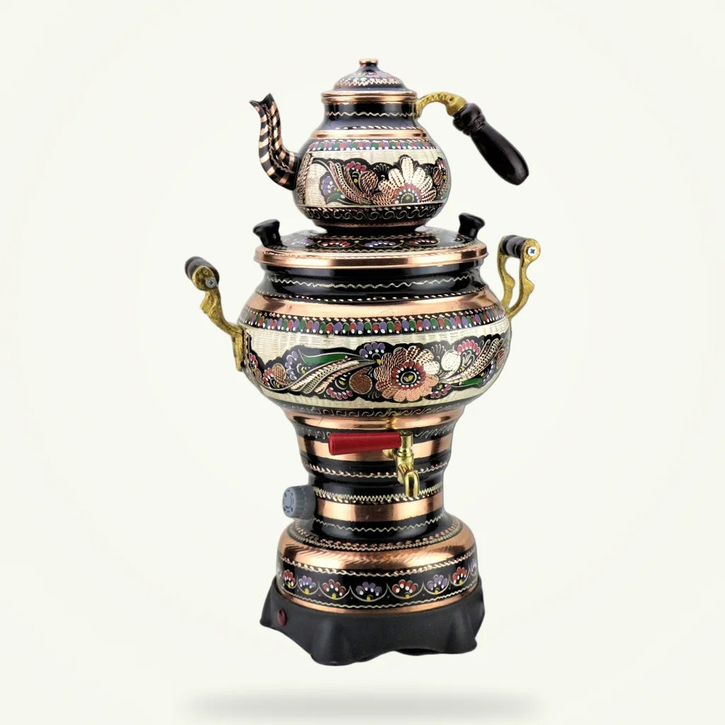 Electric Turkish teapot copper finish 0.9L-4L, full product view on white background