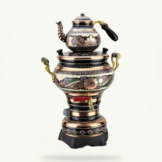 Electric Turkish teapot copper finish 0.9L-4L, full product view on white background