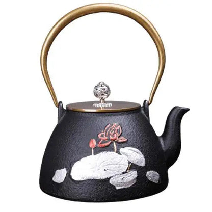 Elegant cast iron teapot with lotus design