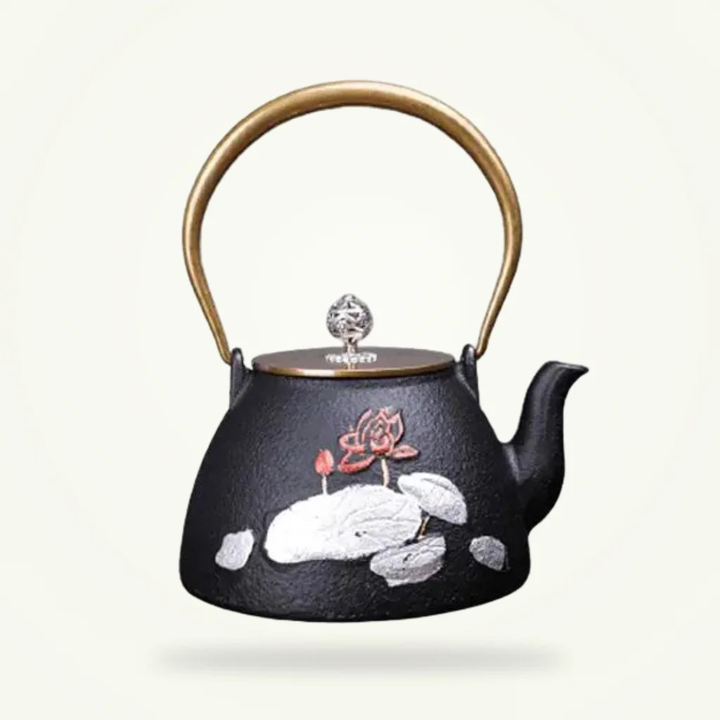 Elegant Lotus Cast Iron Teapot - 1200 ml, product photo on a plain background