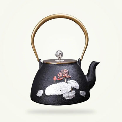 Elegant Lotus Cast Iron Teapot - 1200 ml, product photo on a plain background