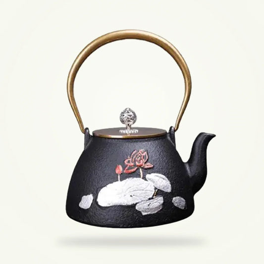 Elegant Lotus Cast Iron Teapot - 1200 ml, product photo on a plain background