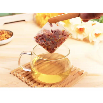 Compostable tea bag after use, ready for compost bin