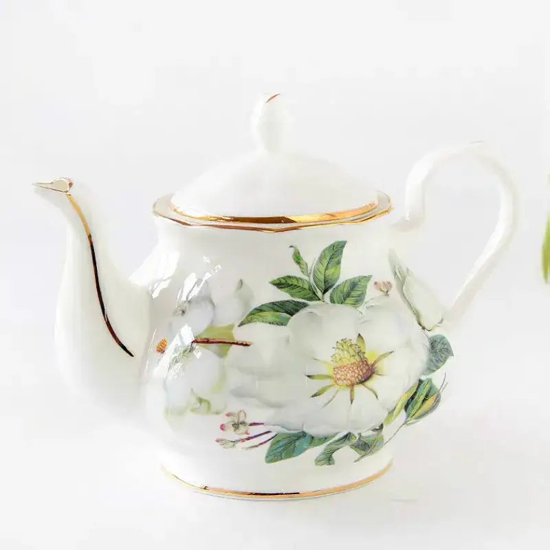 English ceramic teapot with built-in strainer visible