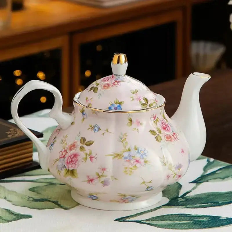 Pink English porcelain teapot for tea time