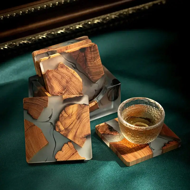 Set of 6 epoxy resin coasters in a gift box