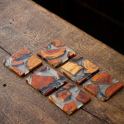 Elegant resin coasters protecting a wooden table