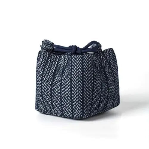 Retro navy fabric teapot cozy 8x8 cm cinched drawstring