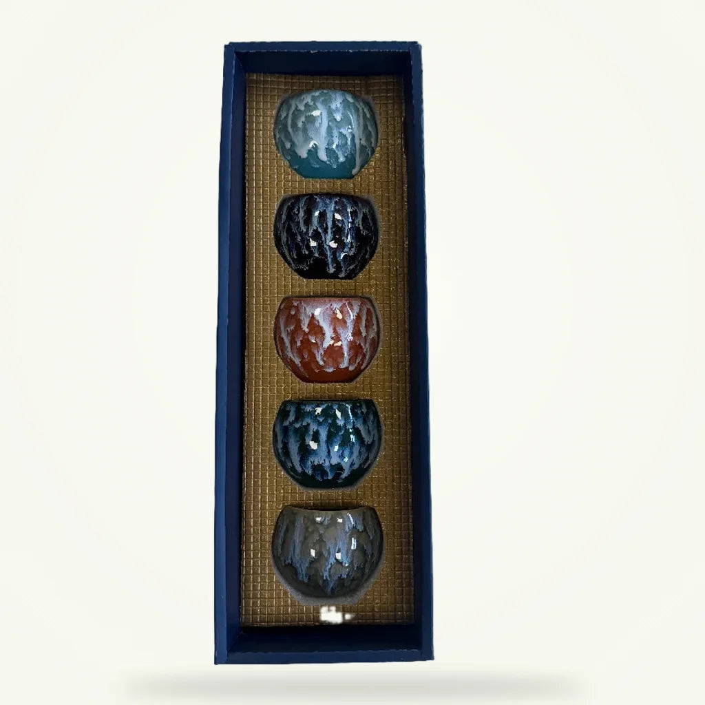 Five Elements Tea Bowls, Boxed Set, product photo on a plain background