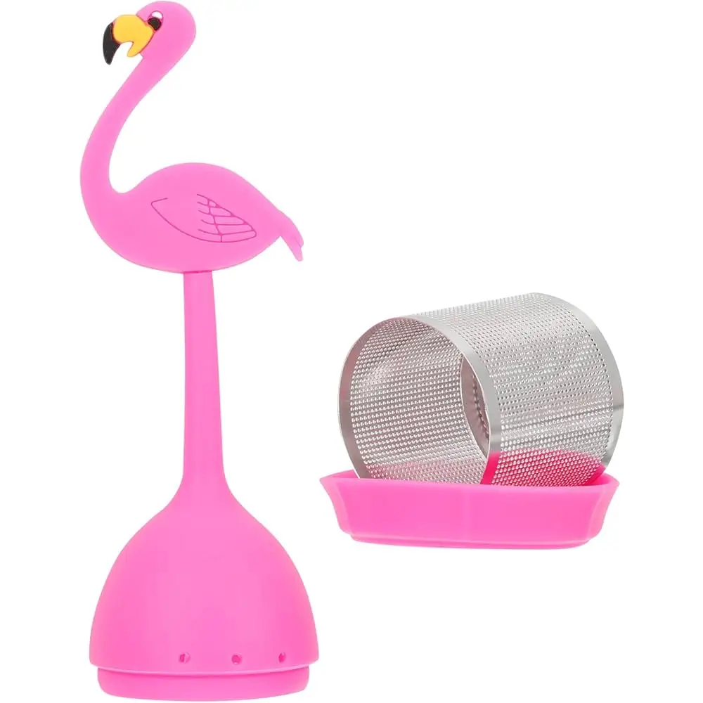 Cute flamingo tea infuser in a cup of hot tea