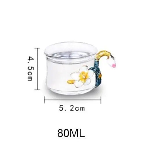 Floral glass teapot cup size comparison showing 4.5 by 5.2 cm