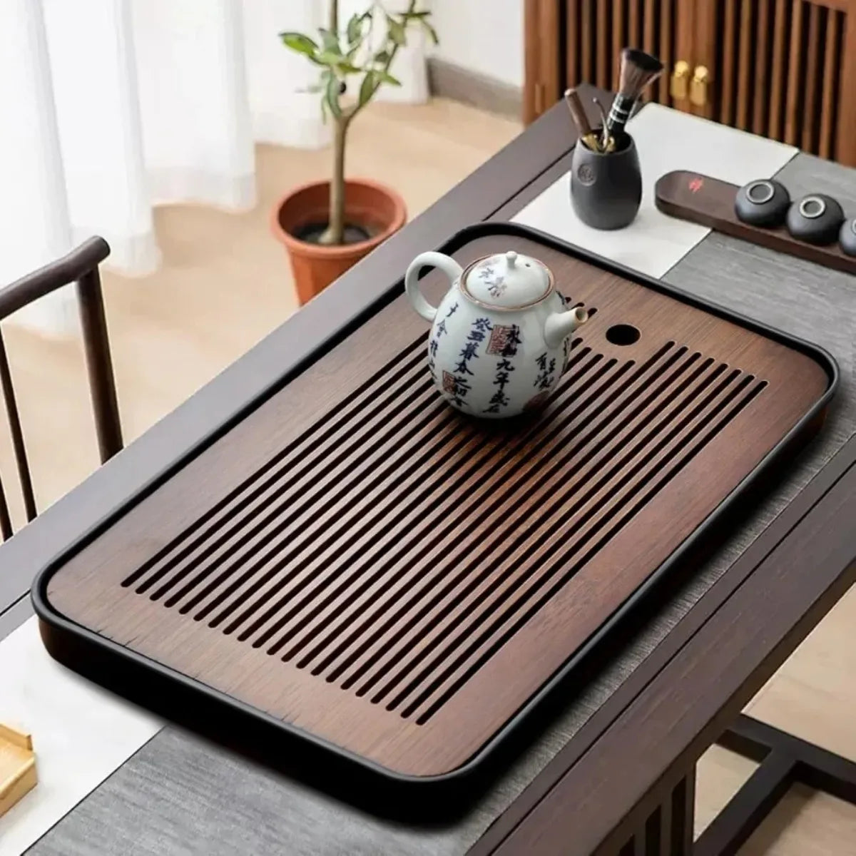 Folding Portable Bamboo Tea Tray - view 3