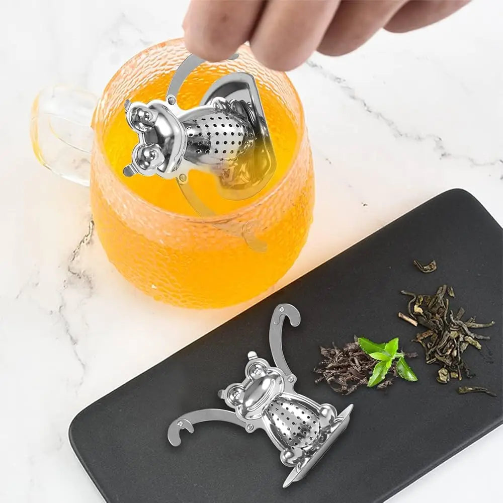 Frog tea infuser stainless steel on white background